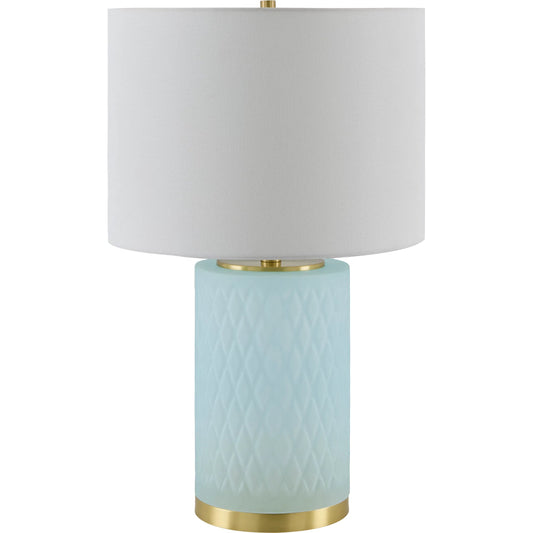Cancale Accent Table Lamp - White Shade by Livabliss in platedpaintedplated. Made from glass, iron, linen in a unique style.