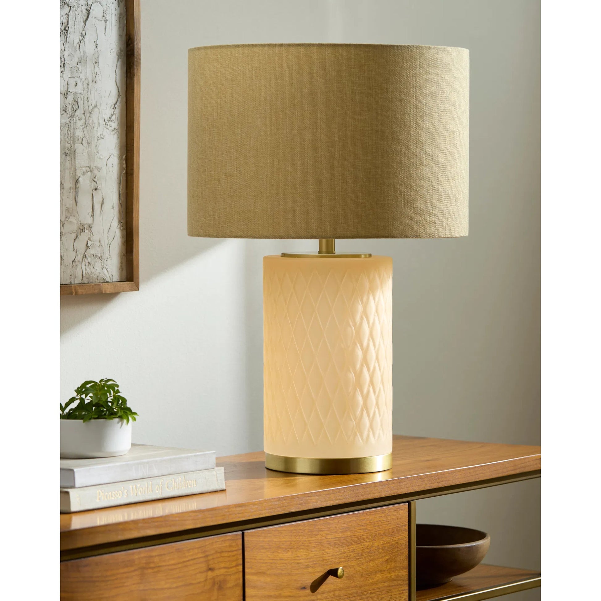 Cancale Accent Table Lamp by Livabliss. Made from glass, iron, linen in a transitional style.