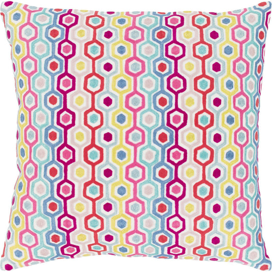 Candescent Pillow - 32393 by Surya in white, coral, bright pink, blush, denim, aqua, mint, bright yellow. Made from 100% cotton in a modern style.