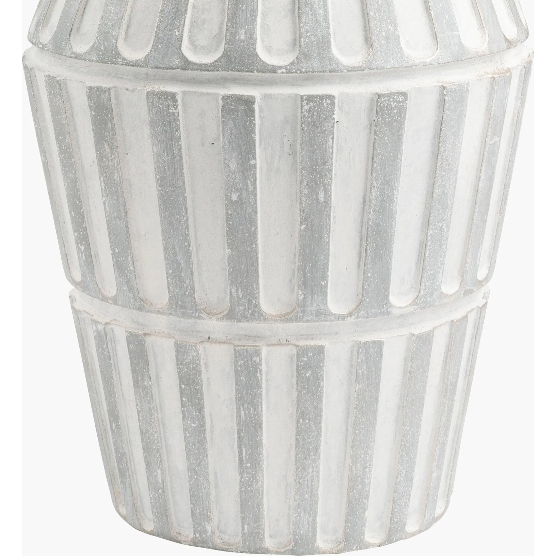 Conflux Table Lamp - 498988 by Surya in translucent, metallic nickel, gray, white. Made from body: cement, shade (outside): linen, shade (inside): polyester, finial: plastic in a modern style.