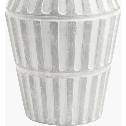 Conflux Table Lamp - 498988 by Surya in translucent, metallic nickel, gray, white. Made from body: cement, shade (outside): linen, shade (inside): polyester, finial: plastic in a modern style.