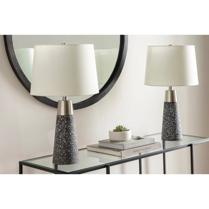 Catania - 31028 (Set of 2) by Livabliss in gray. Made from shade (outside): linen, shade (inside): polyester, body: concrete, body: metal, finial: iron, finial: metal, harp: iron in a unique style.