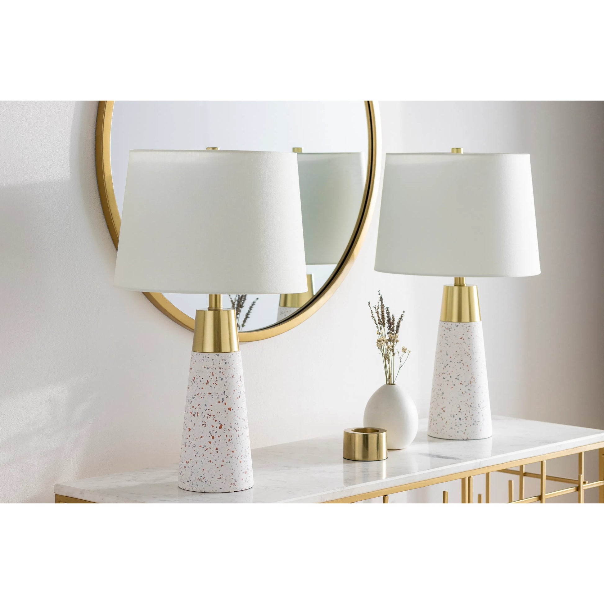 Catania - 31028 (Set of 2) by Livabliss in gray. Made from shade (outside): linen, shade (inside): polyester, body: concrete, body: metal, finial: iron, finial: metal, harp: iron in a unique style.