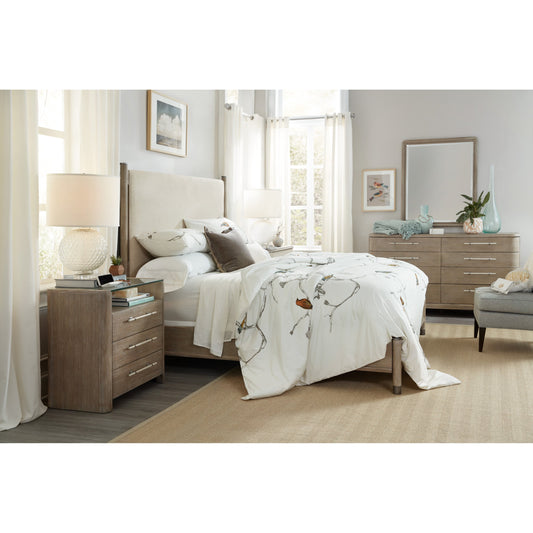 Affinity Headboard by Hooker Furniture in beige and greige. Made from fabric in a coastal style.