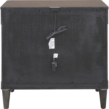 Asher Park 3 Drawer Nightstand by Pulaski Furniture in piano brown. Made from eucalyptus veneers in a unique style.