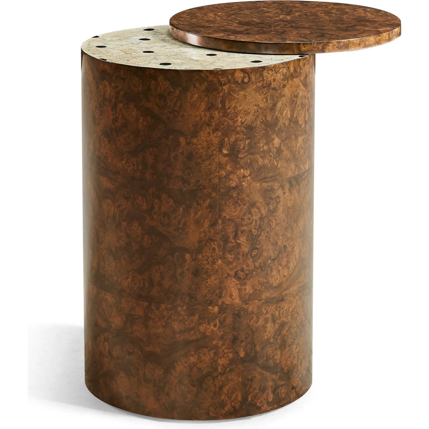 002 SI-2334498 | Additional Silo | Jacques Martini Table by Jonathan Charles in brown and walnut burl. Made from book match walnut burl veneer, egg shell in a unique style.