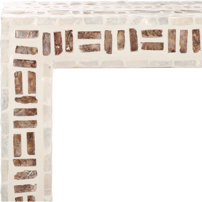 Verdigris Console Table by HedgeApple Essentials in white, gold. Made from mdf, solid wood, capiz in a modern style.