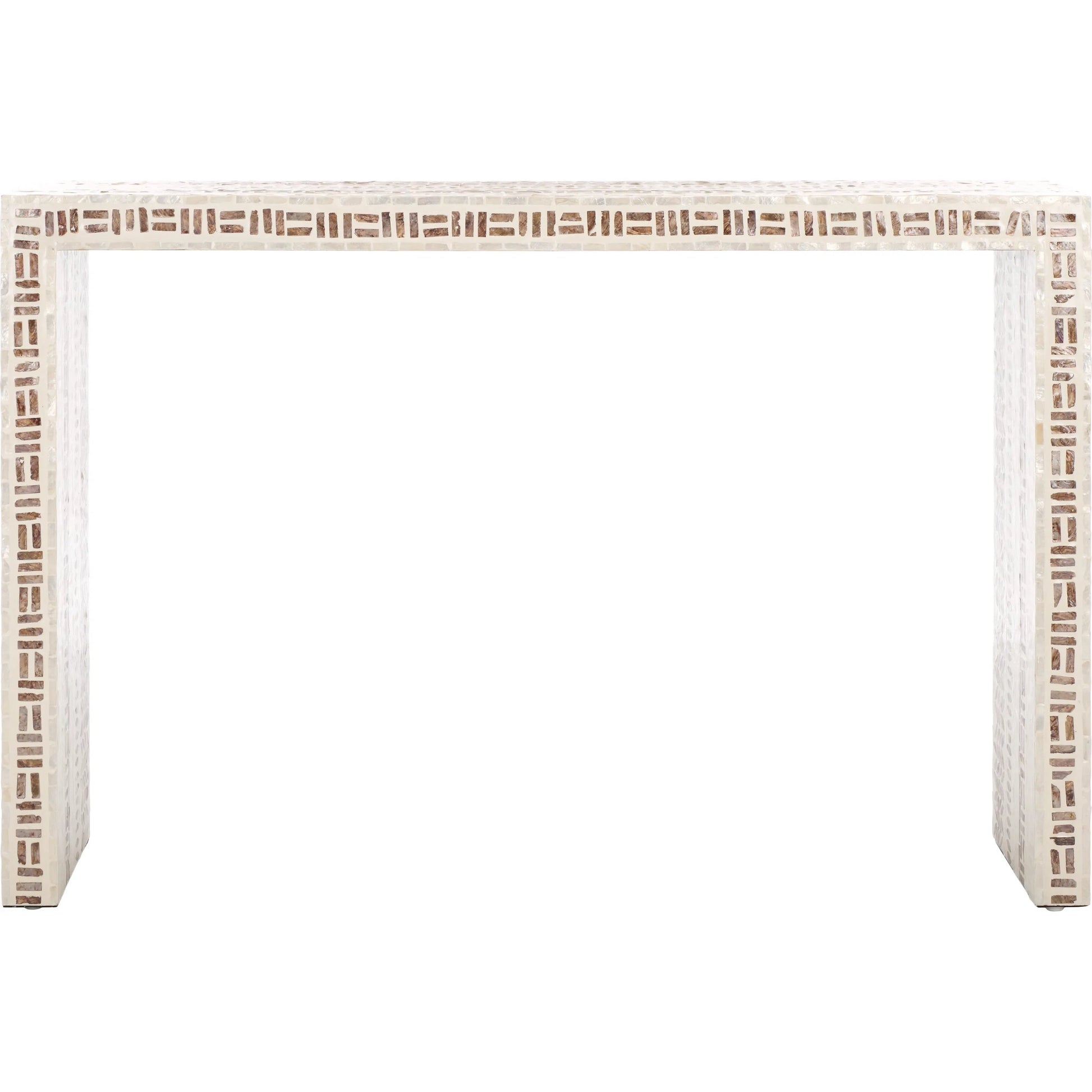 Verdigris Console Table by HedgeApple Essentials in white, gold. Made from mdf, solid wood, capiz in a modern style.