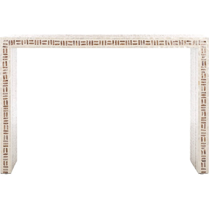 Verdigris Console Table by HedgeApple Essentials in white, gold. Made from mdf, solid wood, capiz in a modern style.