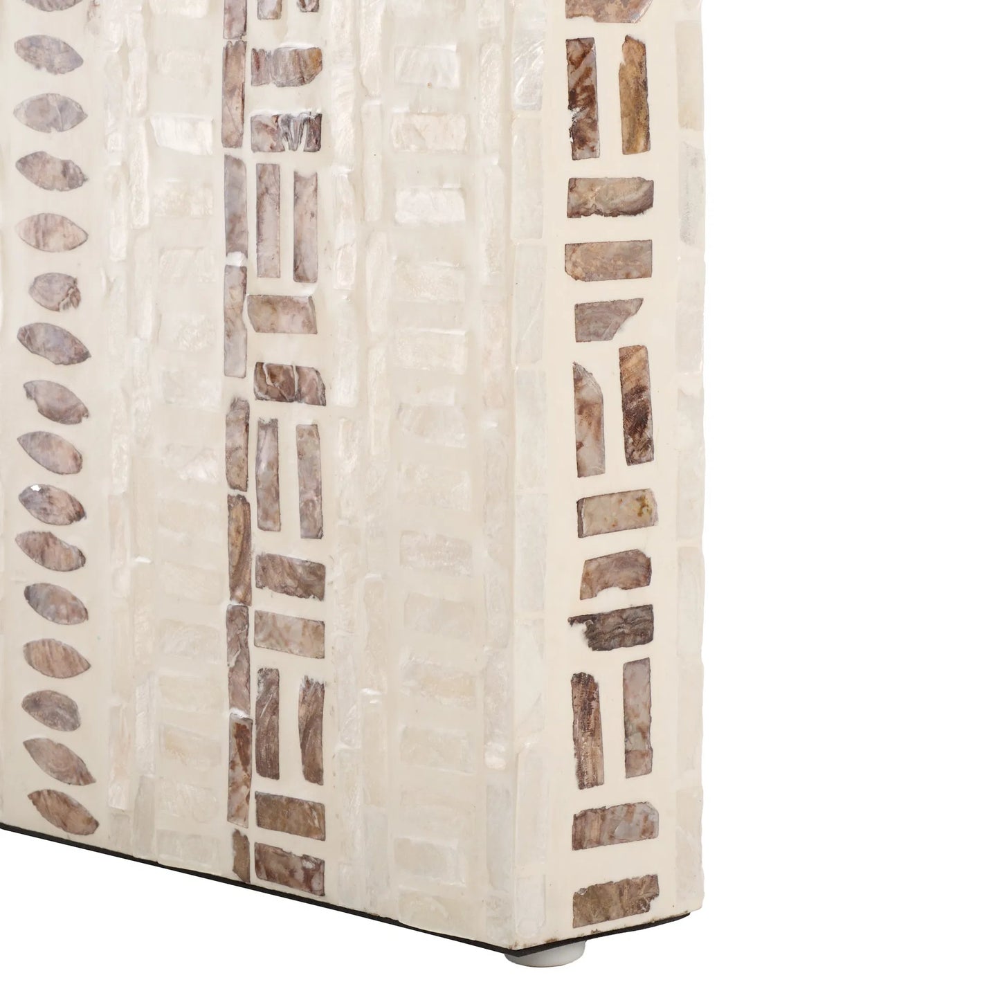 006 SI-2249534 | Closeup | Verdigris Console Table by HedgeApple Essentials in white, gold. Made from mdf, solid wood, capiz in a modern style.