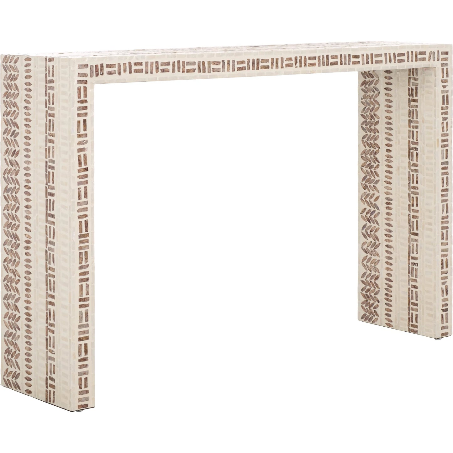 001 SI-2249534 | Primary Silo | Verdigris Console Table by HedgeApple Essentials in white, gold. Made from mdf, solid wood, capiz in a modern style.