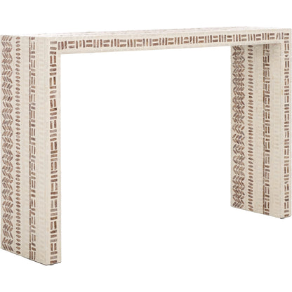 Verdigris Console Table by HedgeApple Essentials in white, gold. Made from mdf, solid wood, capiz in a modern style.