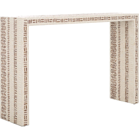 Verdigris Console Table by HedgeApple Essentials in white, gold. Made from mdf, solid wood, capiz in a unique style.