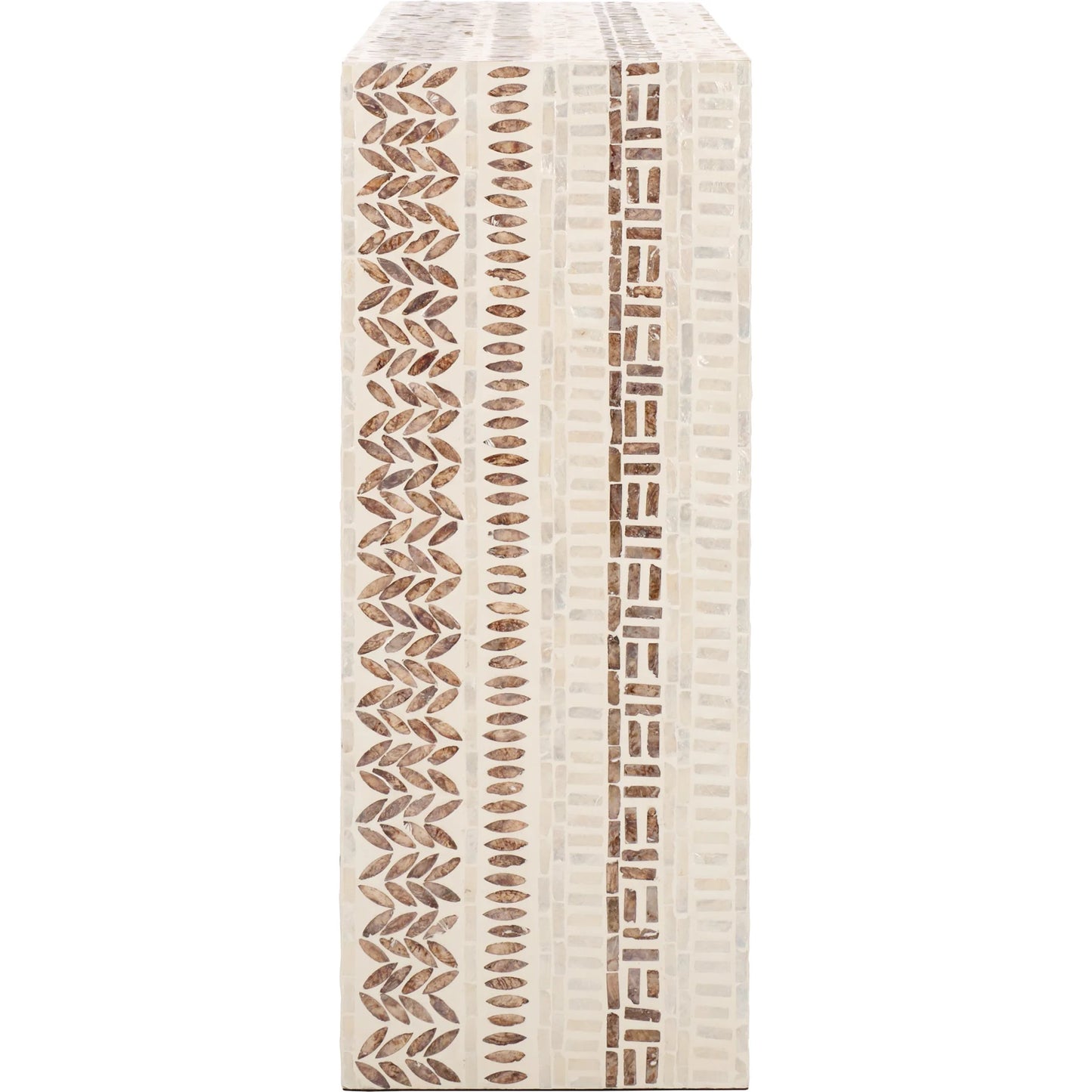 003 SI-2249534 | Additional Silo | Verdigris Console Table by HedgeApple Essentials in white, gold. Made from mdf, solid wood, capiz in a modern style.