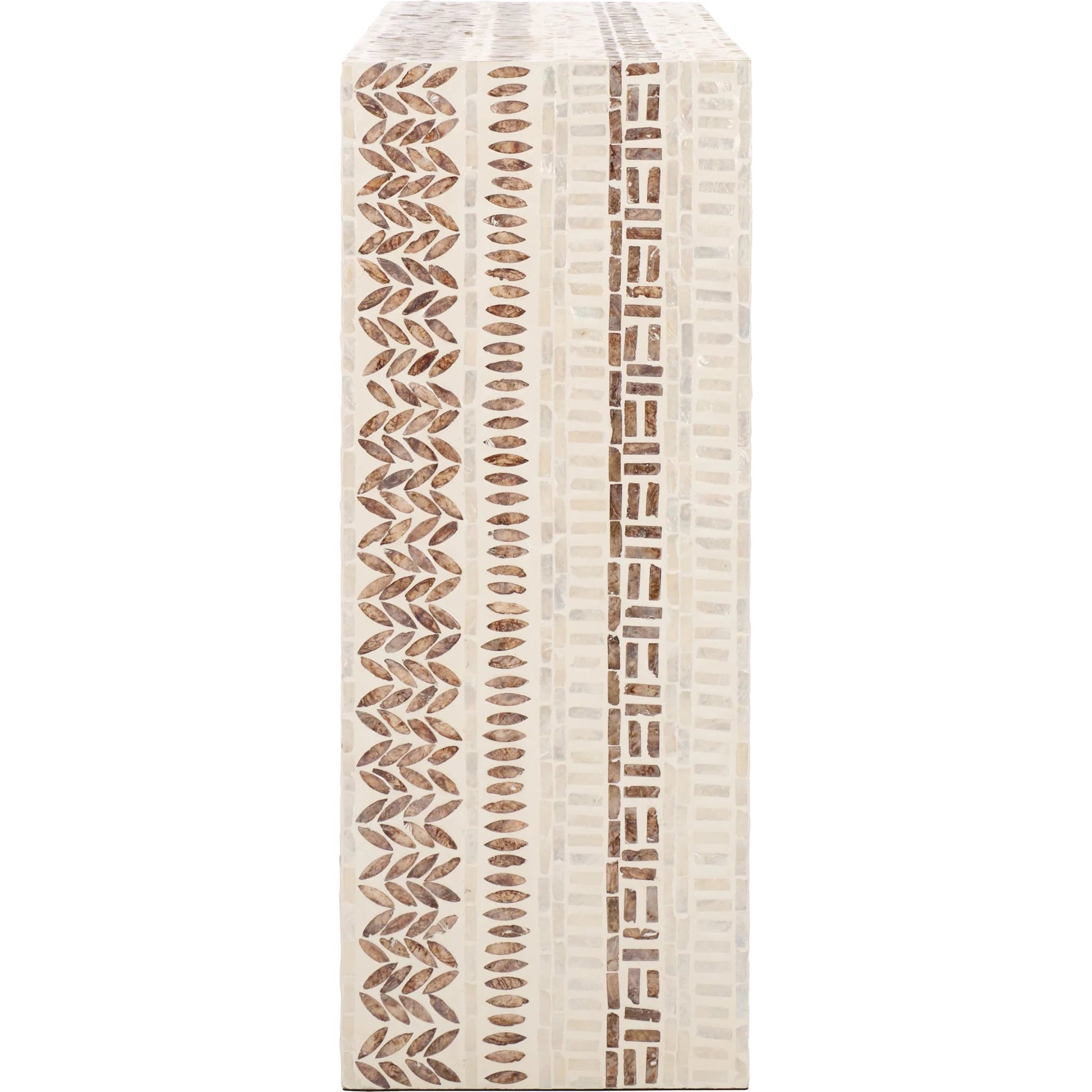Verdigris Console Table by HedgeApple Essentials in white, gold. Made from mdf, solid wood, capiz in a modern style.