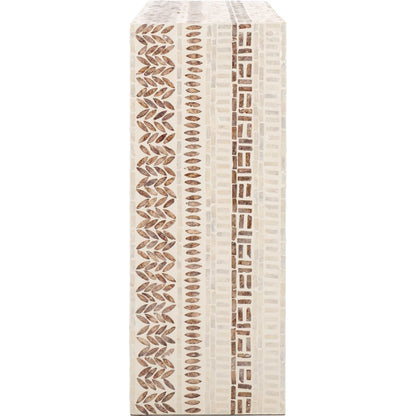 Verdigris Console Table by HedgeApple Essentials in white, gold. Made from mdf, solid wood, capiz in a modern style.