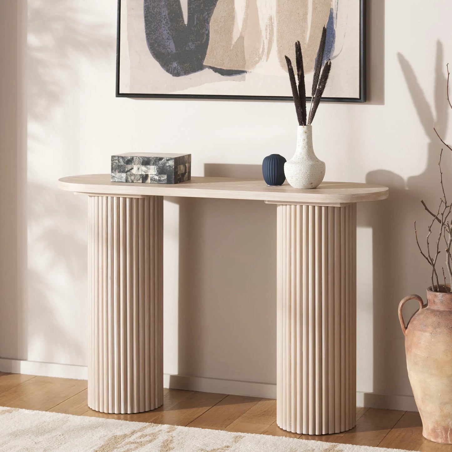 008 SI-2380174 | Lifestyle | Yates Console Table by HedgeApple Essentials in bleached white. Made from mdf, ash veneer in a transitional style.