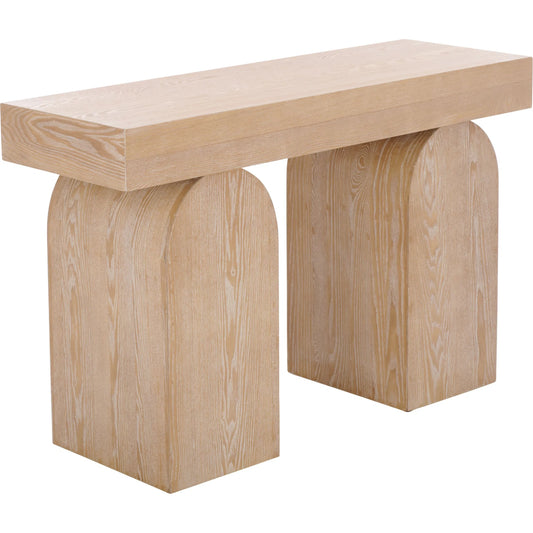 Edmonson Console Table by HedgeApple Essentials in bleached white. Made from mdf with ash veneer in a unique style.