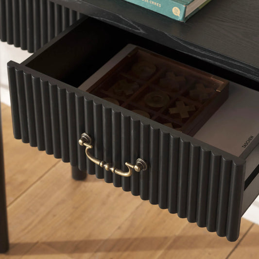 Minidoka 1-DRAWER Console Table by HedgeApple Essentials in black. Made from pine, mdf in a unique style.