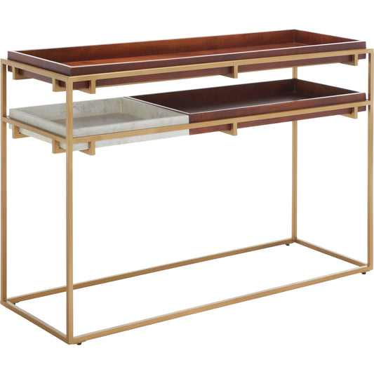 Akari Console Table by Safavieh in brown, white. Made from powder coating, mango wood, iron in a modern style.