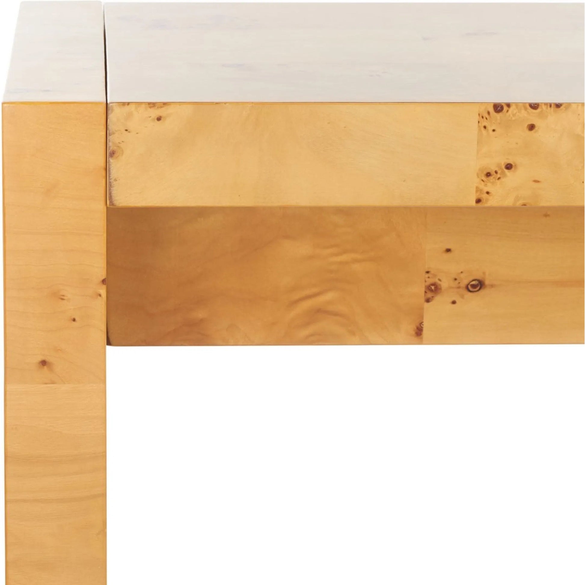 Netawaka Console Table by HedgeApple Essentials in natural. Made from mdf with poplar burl wood veneer in a modern style.