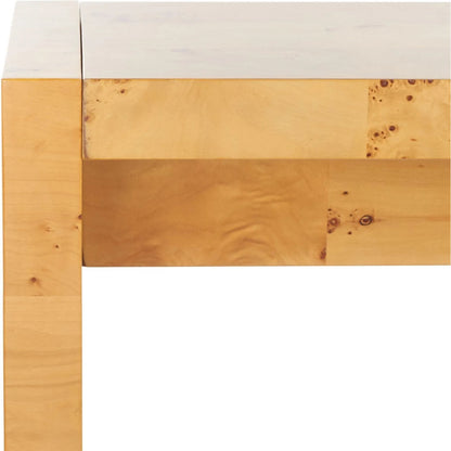 Netawaka Console Table by HedgeApple Essentials in natural. Made from mdf with poplar burl wood veneer in a modern style.
