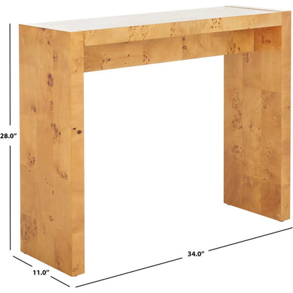 Netawaka Console Table by HedgeApple Essentials in natural. Made from mdf with poplar burl wood veneer in a modern style.