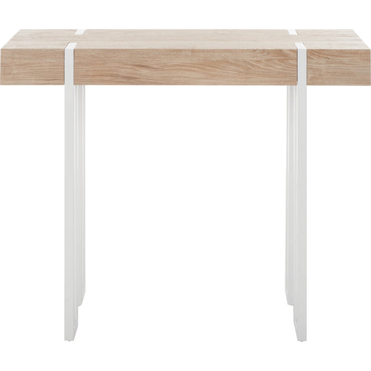 Aberton Console Table by Safavieh in natural, white. Made from paper veneer for top, powder coating for tube, mdf, iron in a modern style.