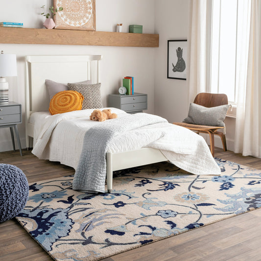 Centennial Rug - 1228 by Livabliss in beige, ink blue, dark blue, dusty sage, gray. Made from 100% wool in a unique style.