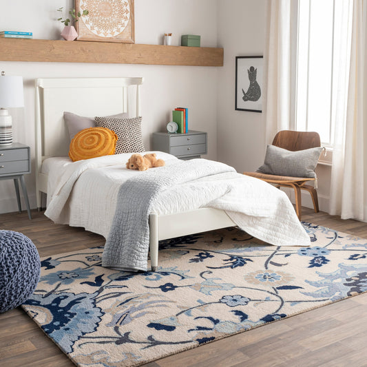 Centennial Rug - 1228 by Livabliss in beige, ink blue, dark blue, dusty sage, gray. Made from 100% wool in a unique style.