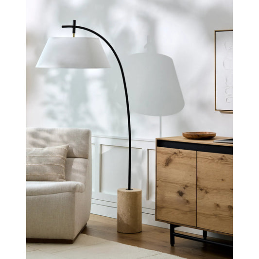 Cadenza Accent Floor Lamp - 535721 by Surya in body: black, base: beige, shade: white, cord: black and naturalhand painted. Made from iron, linen, polystyrene in a modern style.