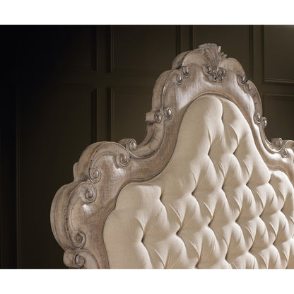 Chatelet Upholstered Headboard by Hooker Furniture in beige and antique linen, turtle dove. Made from hardwoods, resin, fabric in a traditional style.
