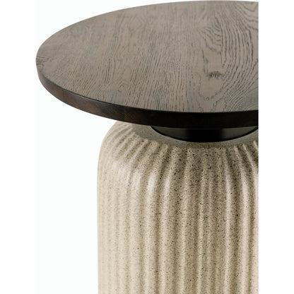 Cornelia End Table - 526043 by Surya in dark brown, brown, beige, black and terrazzopowder coatedblackened. Made from top: wood veneer, base: concrete, steel in a modern style.