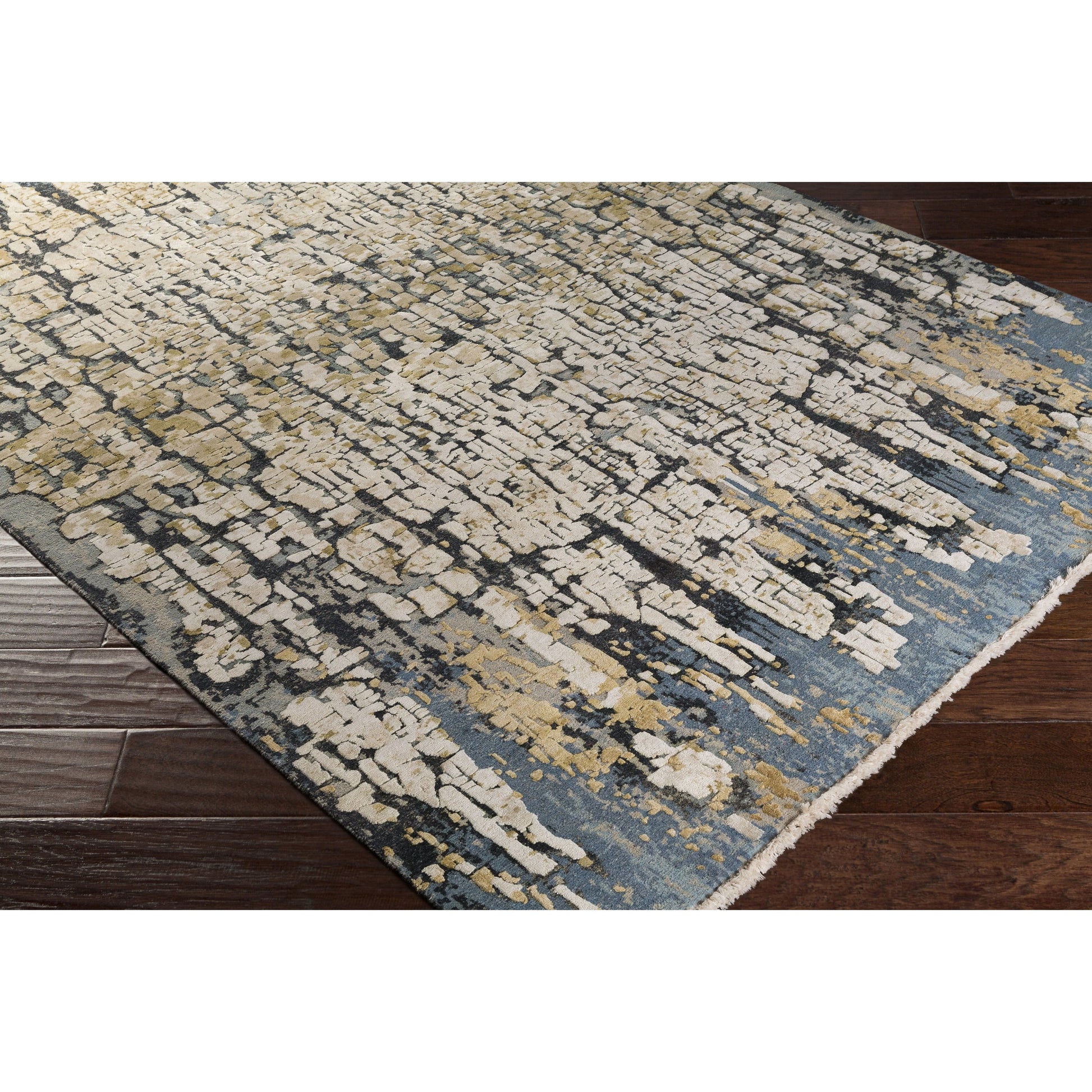 Colaba Rug - 14527 by Surya in blue, taupe, olive, dark green, light olive. Made from 70% silk, 30% wool in a unique style.