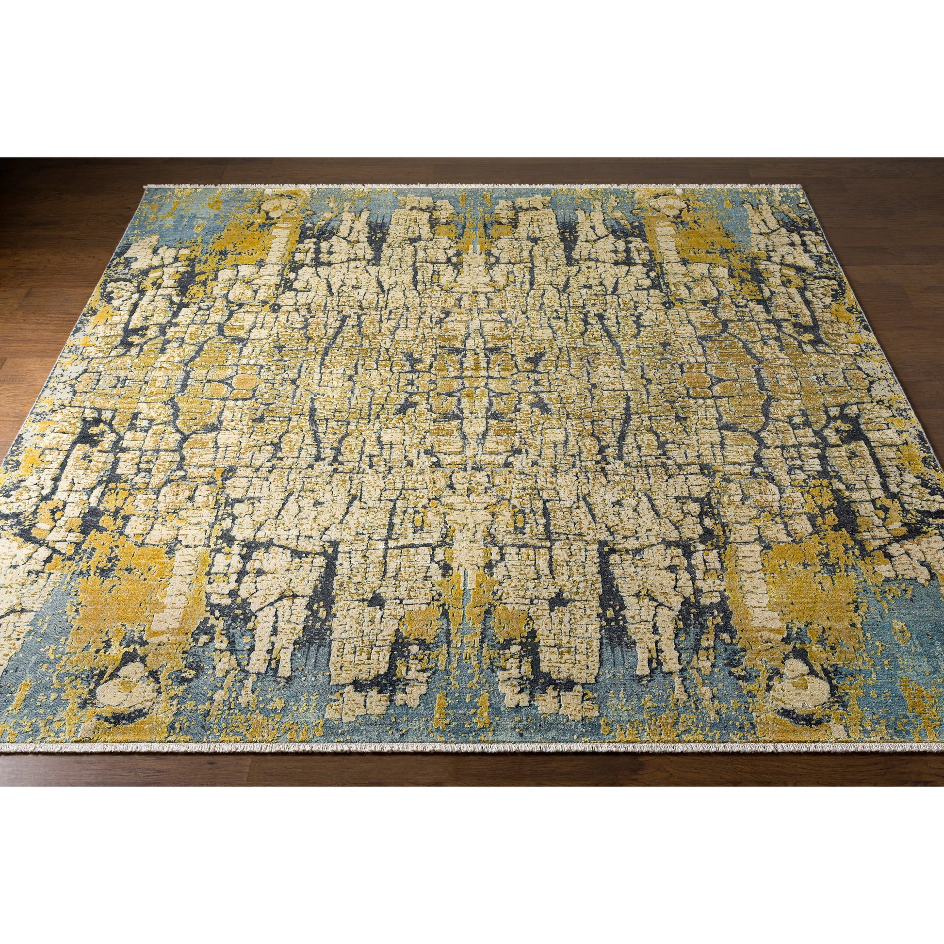 Colaba Rug - 14527 by Surya in blue, taupe, olive, dark green, light olive. Made from 70% silk, 30% wool in a unique style.