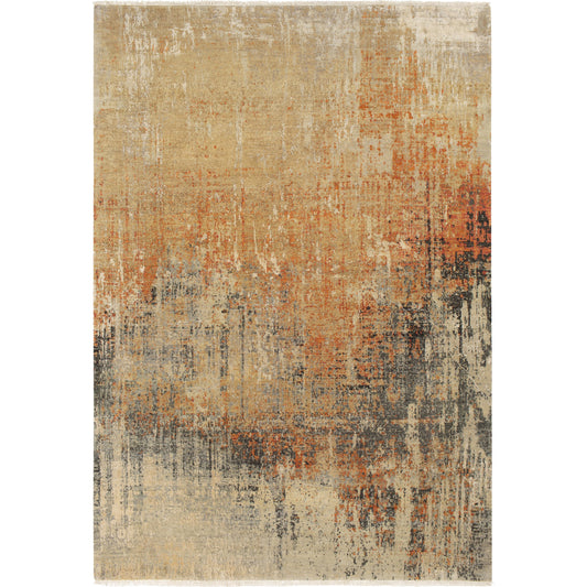 Colaba Rug - 22549 by Surya in burnt orange, rust, dusty sage, charcoal, tan, black. Made from 80% wool, 20% silk in a unique style.