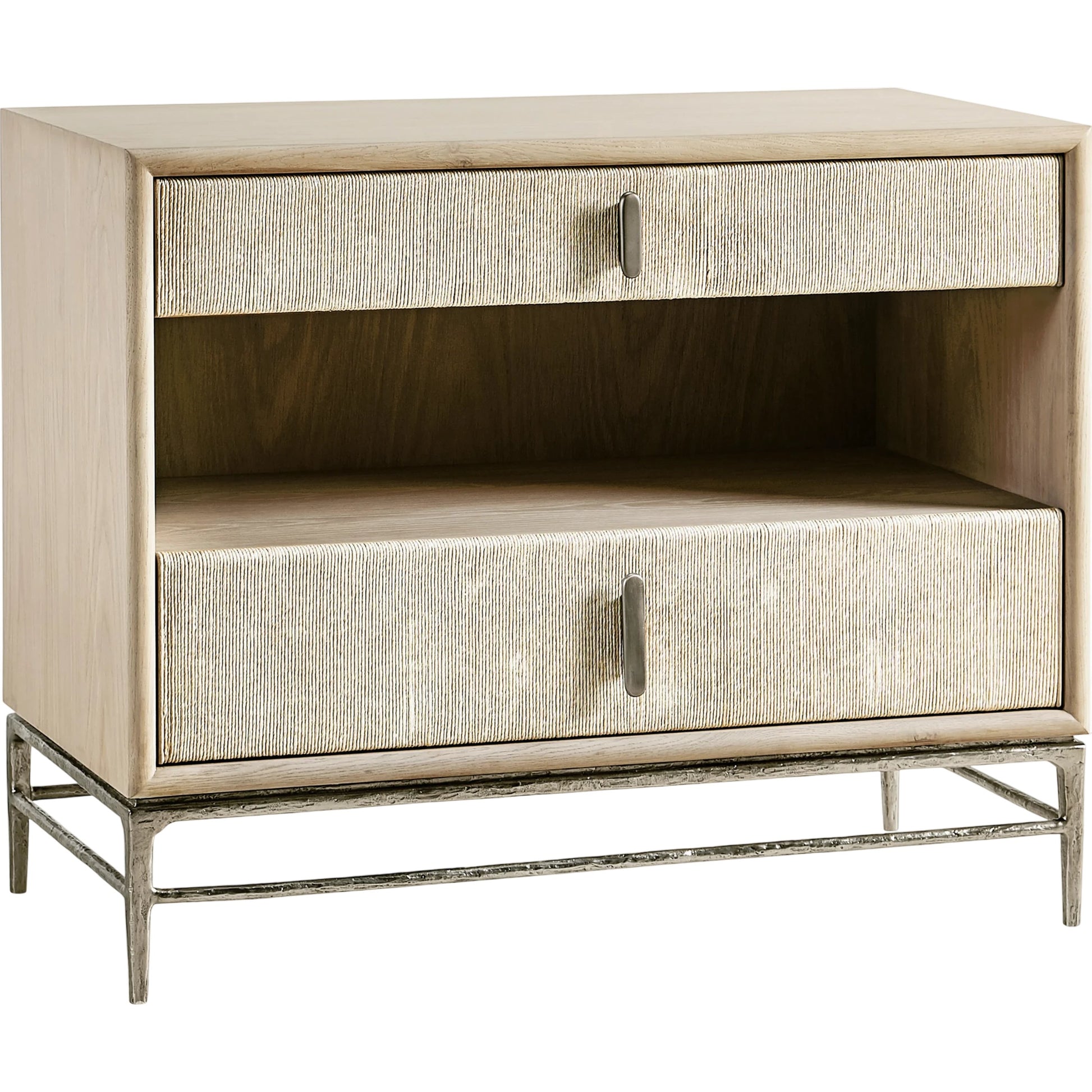 Water Clapotis Danish Cord Nightstand by Jonathan Charles in bleached oak. Made from oak, danish cord, metal in a transitional style.