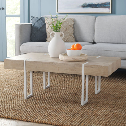 Aberton Coffee Table by Safavieh in natural, white. Made from mdf, iron in a modern style.