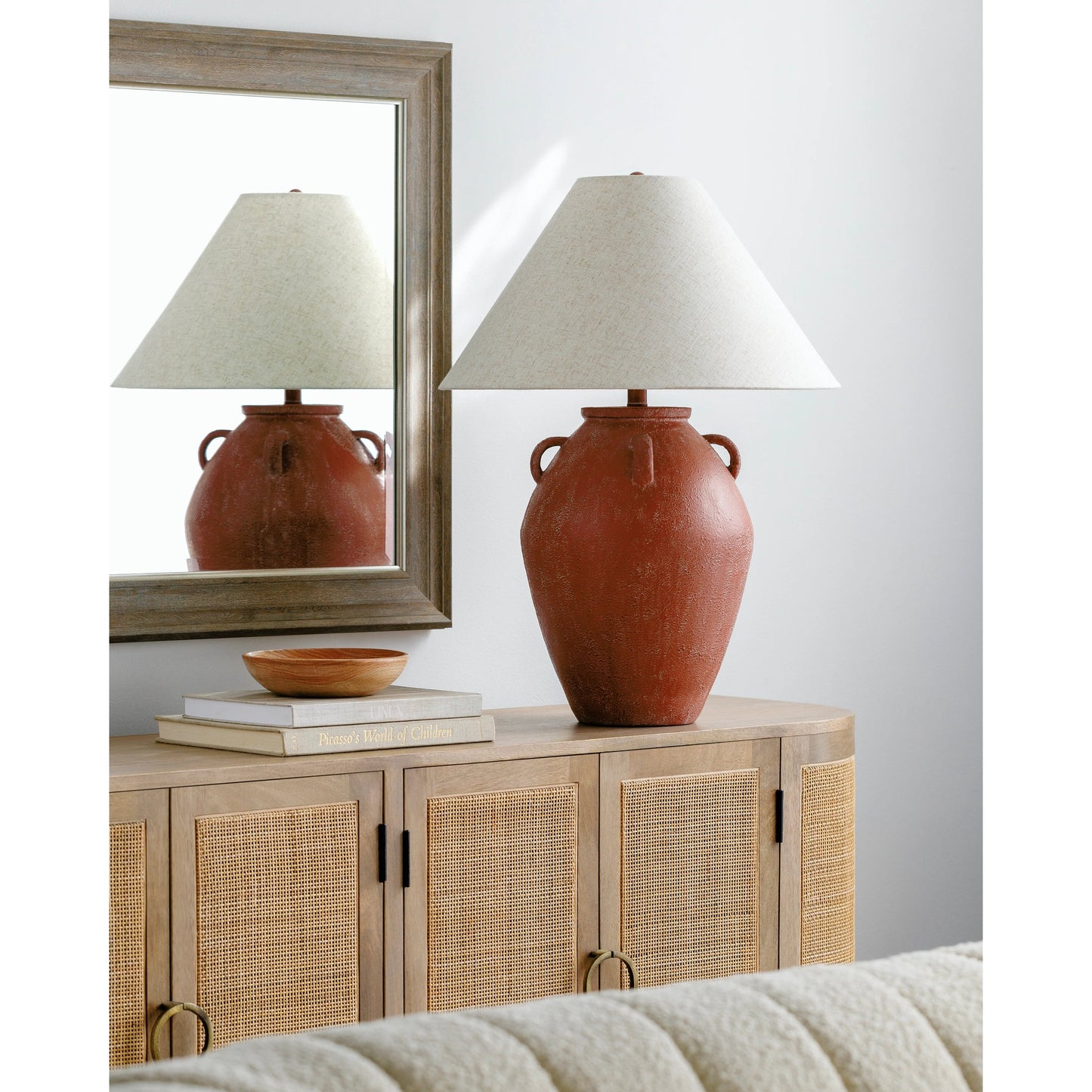 002 SI-2133332 | Lifestyle | Colorado Accent Table Lamp with Tapered Shade - 531293 by Surya in wheat, translucent, metallic nickel, white, red. Made from resin, linen, metal, plastic in a modern style.