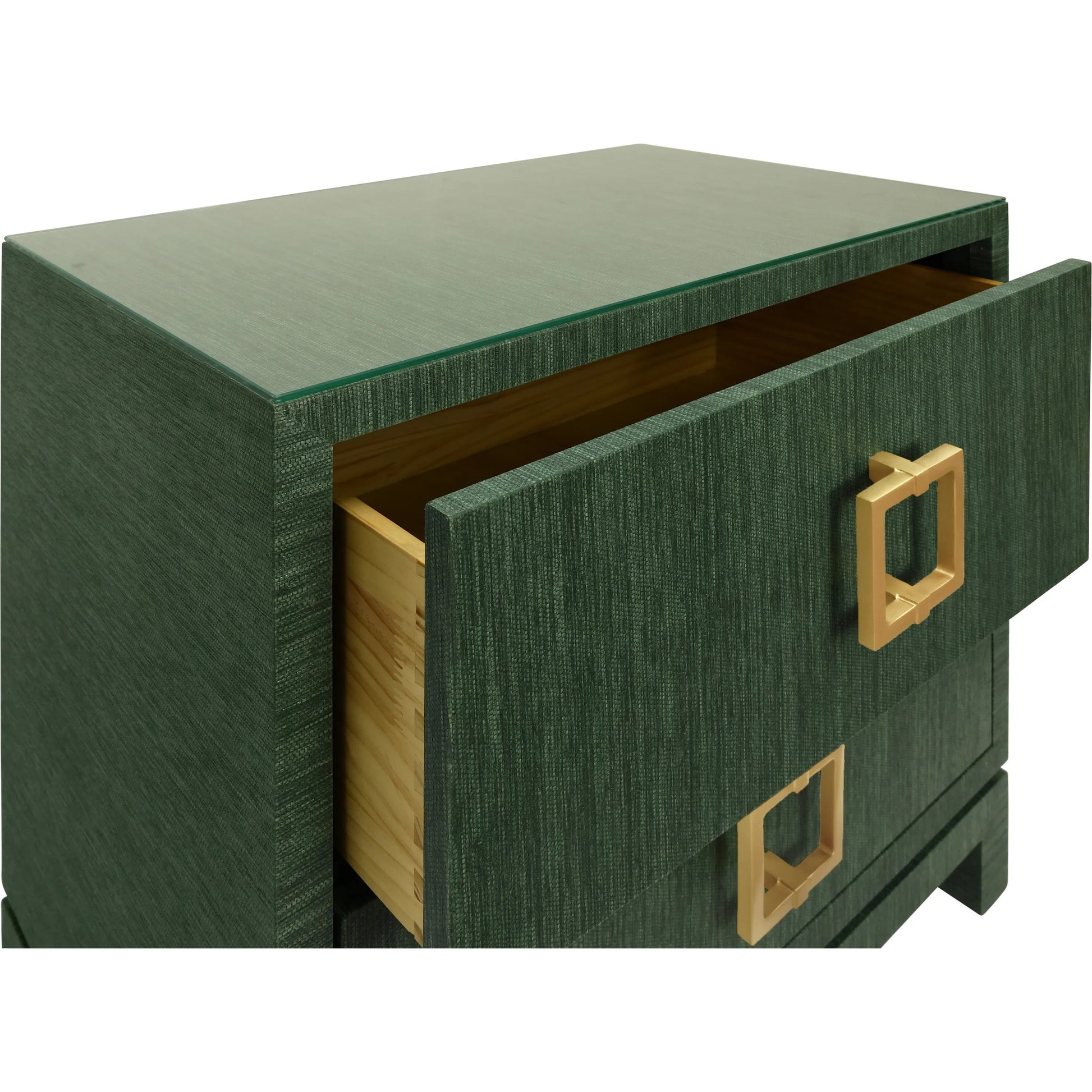 Cole Two Drawer Side Table by Worlds Away. Made from grasscloth in a unique style.