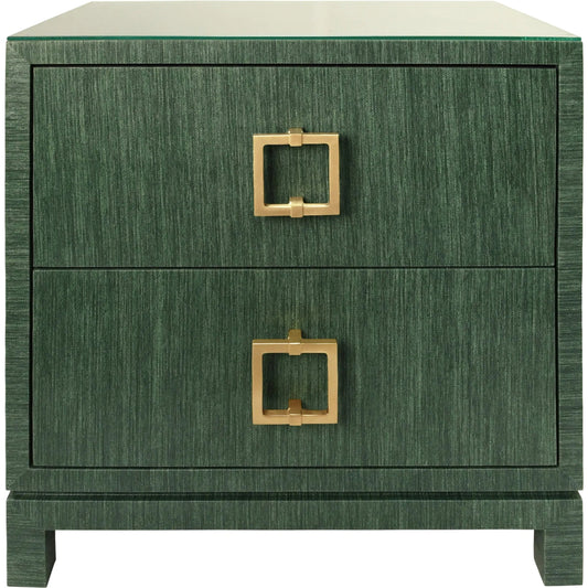 Cole Two Drawer Side Table by Worlds Away. Made from grasscloth in a unique style.