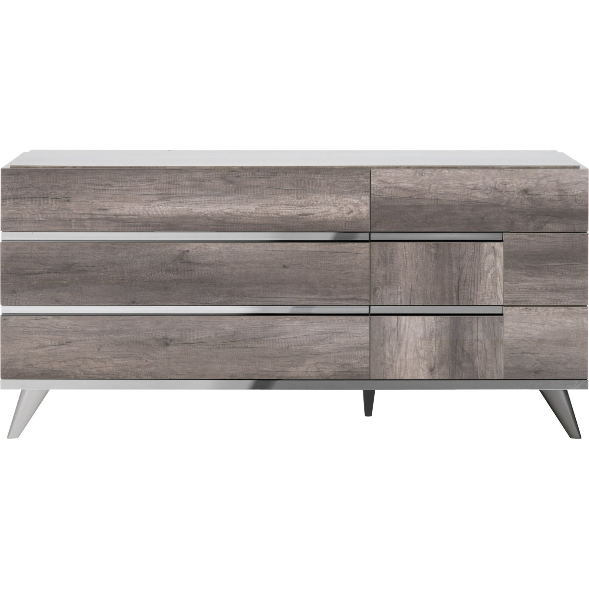 Collina Double Dresser by Essentials For Living in vintage oak high gloss, chrome. Made from acrylic high gloss lacquer, mdf, metal in a modern style.