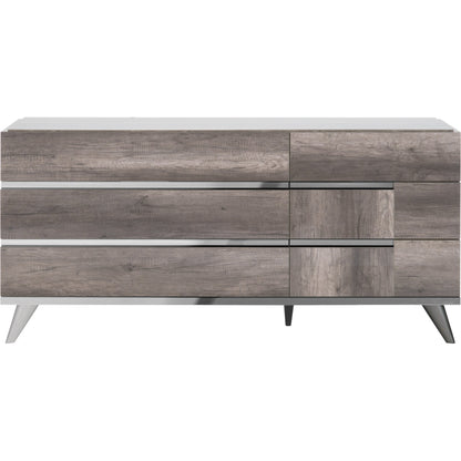 Collina Double Dresser by Essentials For Living in vintage oak high gloss, chrome. Made from acrylic high gloss lacquer, mdf, metal in a modern style.