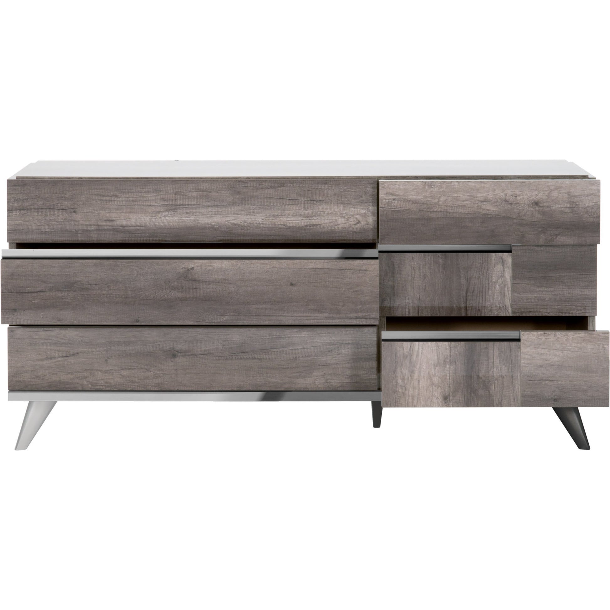 Collina Double Dresser by Essentials For Living in vintage oak high gloss, chrome. Made from acrylic high gloss lacquer, mdf, metal in a modern style.
