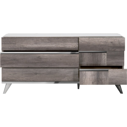 Collina Double Dresser by Essentials For Living in vintage oak high gloss, chrome. Made from acrylic high gloss lacquer, mdf, metal in a modern style.