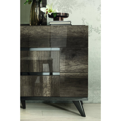 Collina Double Dresser by Essentials For Living in vintage oak high gloss, chrome. Made from acrylic high gloss lacquer, mdf, metal in a modern style.