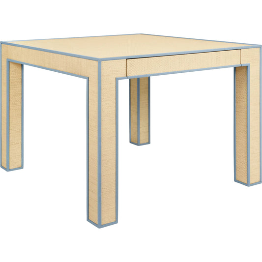 Collins Square Two Drawer Game Table by Worlds Away in blue. Made from solid wood, mdf, rattan in a eclectic & global style.