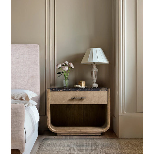 Stone Ridge Nightstand by Jonathan Charles in tully light acacia. Made from acacia veneer in a modern style.