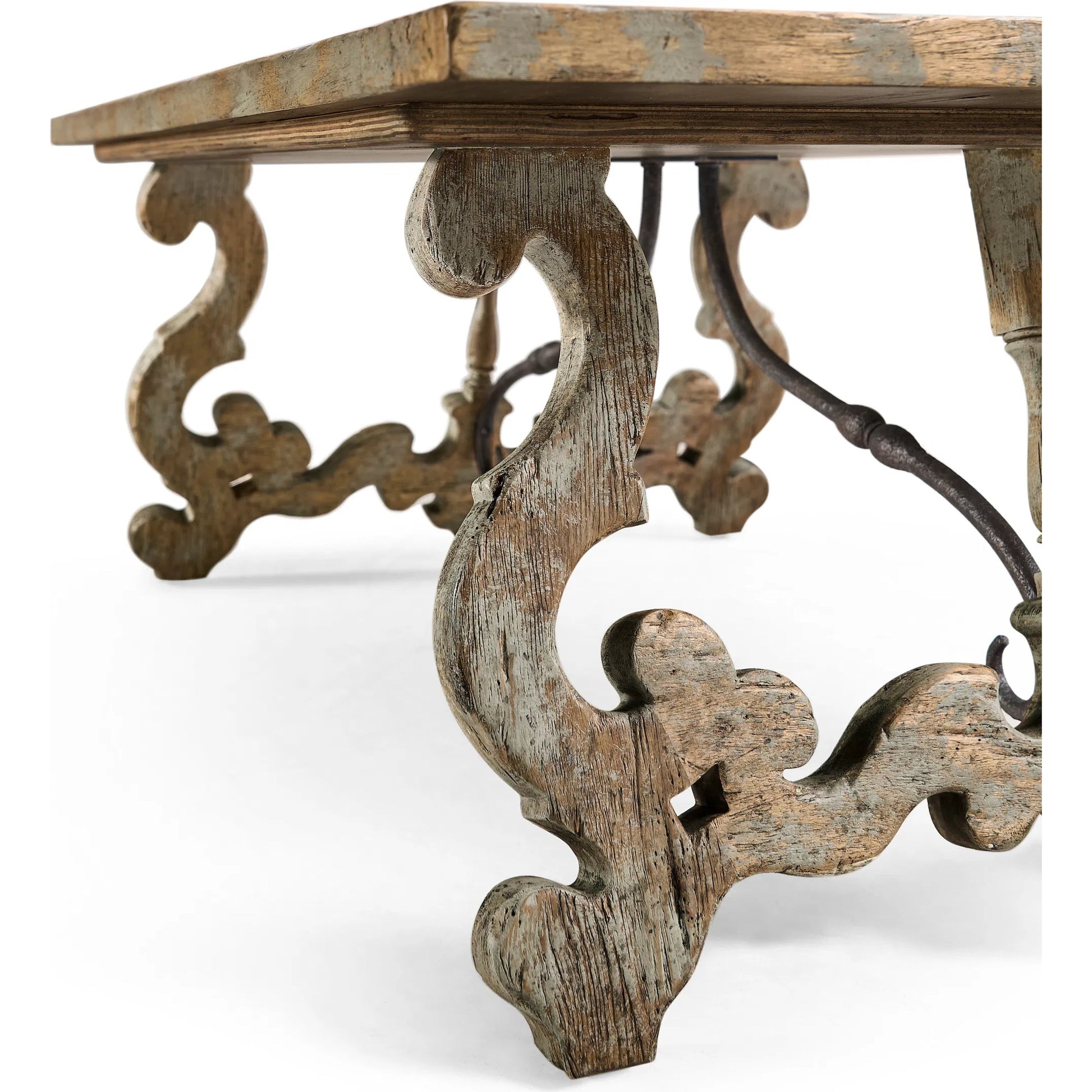 Caldera Curved-Base Cocktail Table by Jonathan Charles in light spain painted walnut. Made from acacia in a traditional style.
