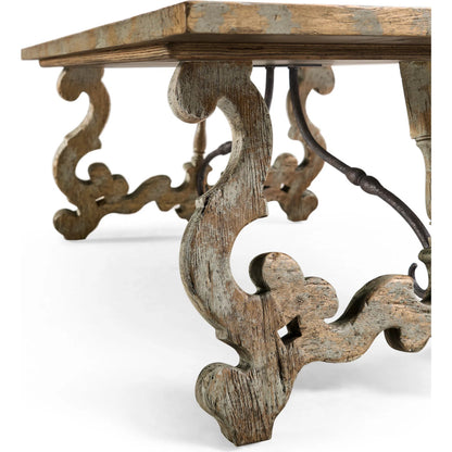 Caldera Curved-Base Cocktail Table by Jonathan Charles in light spain painted walnut. Made from acacia in a traditional style.